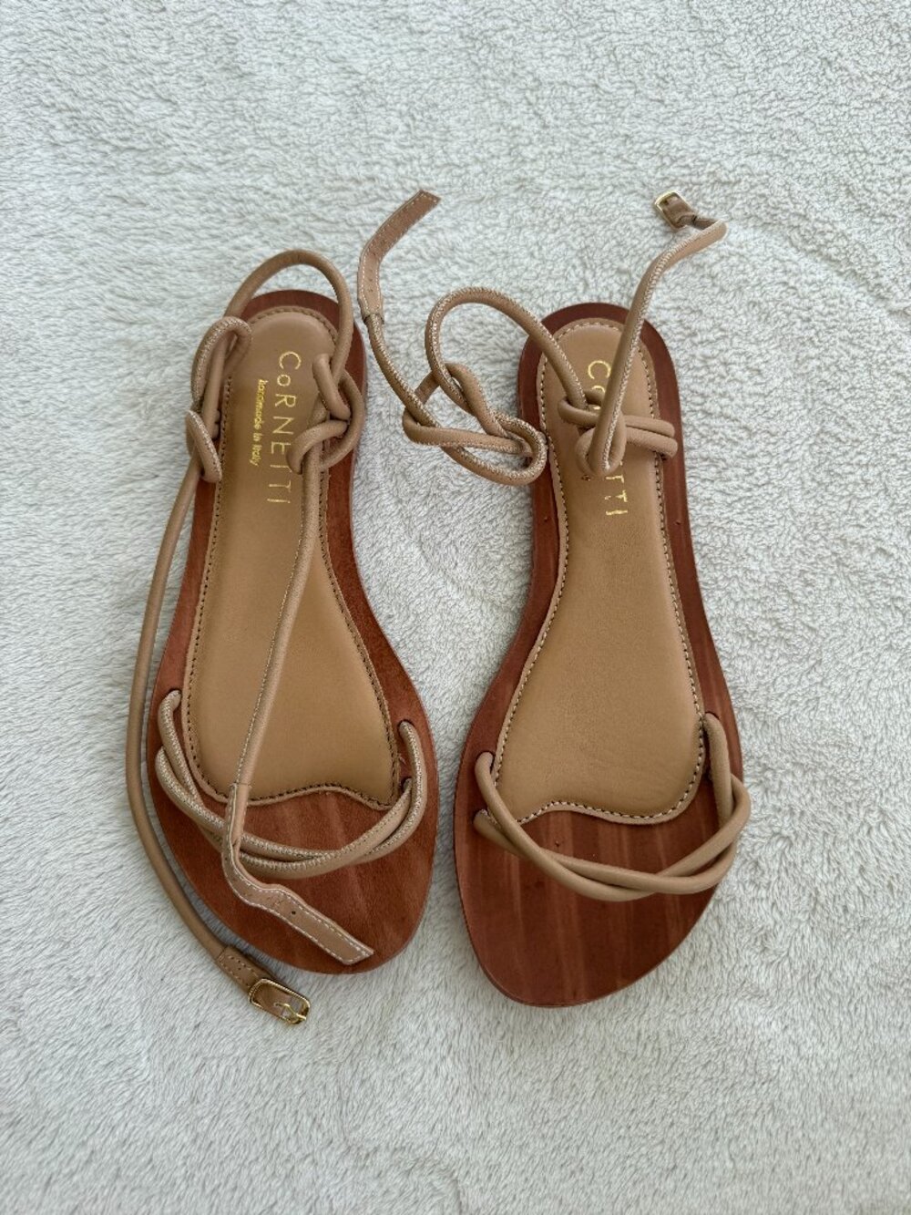 Cornetti Ale Leather Minimalist Sandals Beige Gold Hardware Size 38